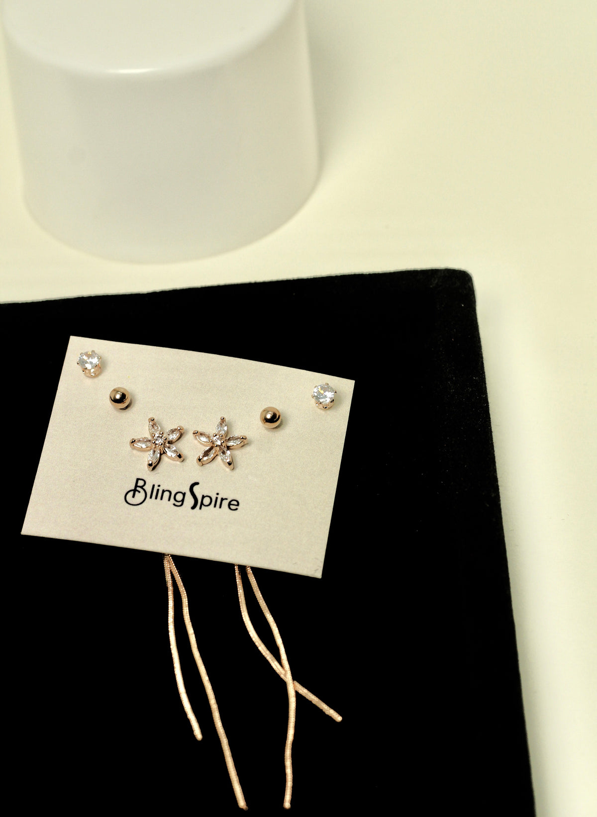 Rose Gold Floral Stud Earring Set