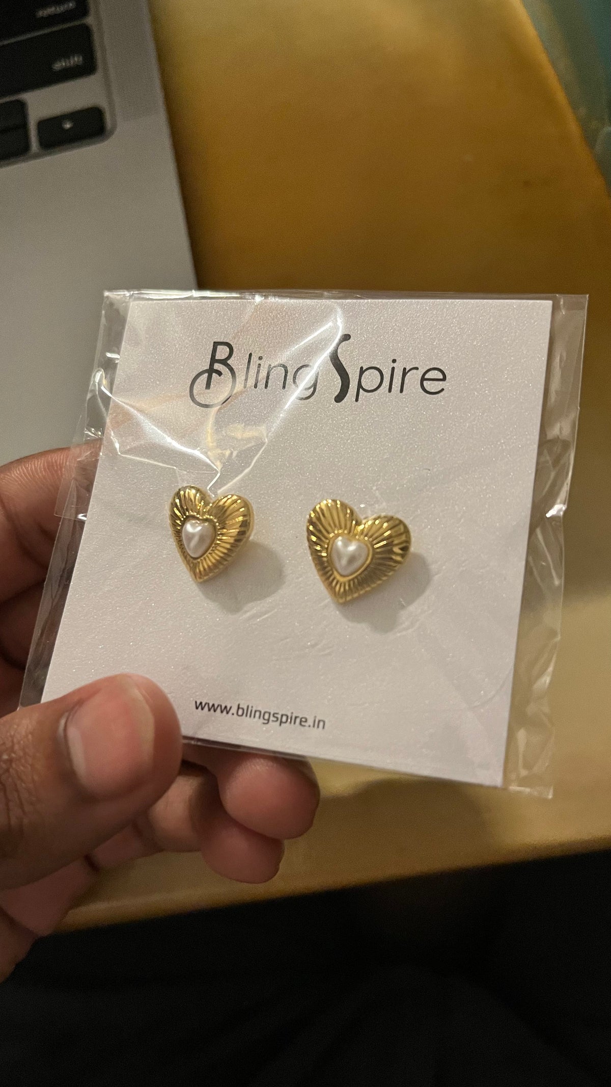 Pearl-Embellished Heart Stud Earrings
