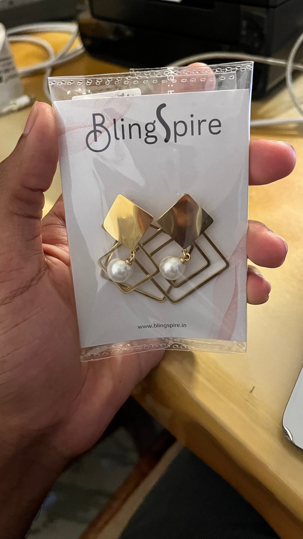 Square Statement Earrings with Pearl Accents