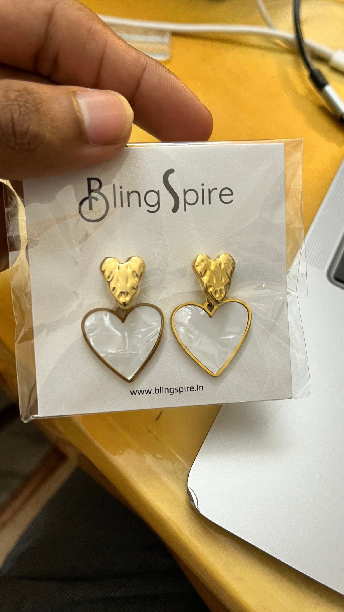 White Enamel Heart Drop Earrings