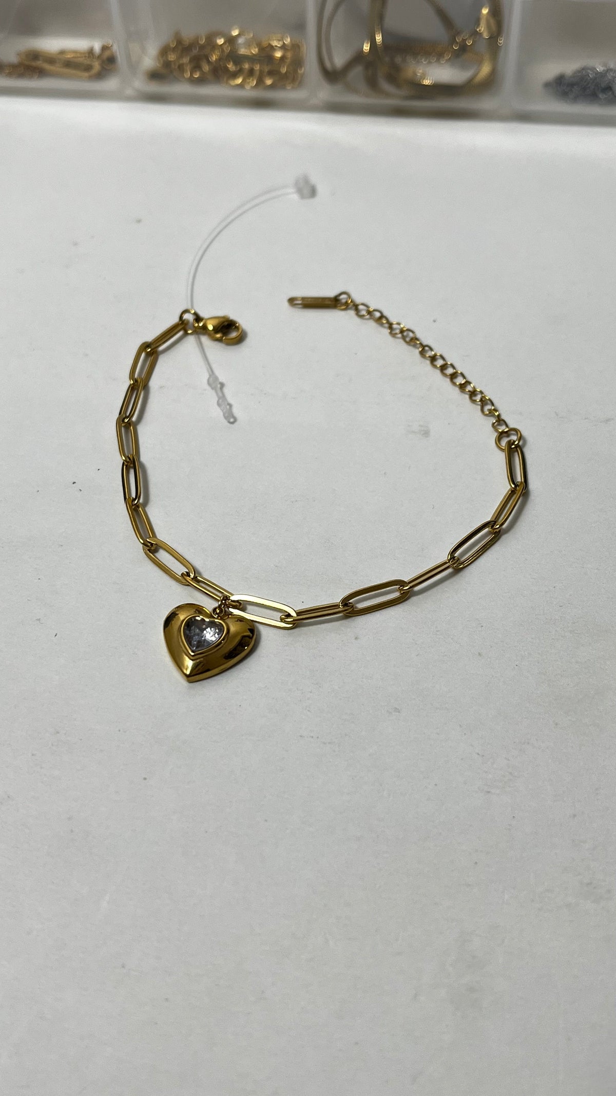 Heartfelt Charm: Gold-Tone Chain Bracelet
