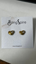 Twinkling Hearts: Gold-Tone Heart Studs with Crystals