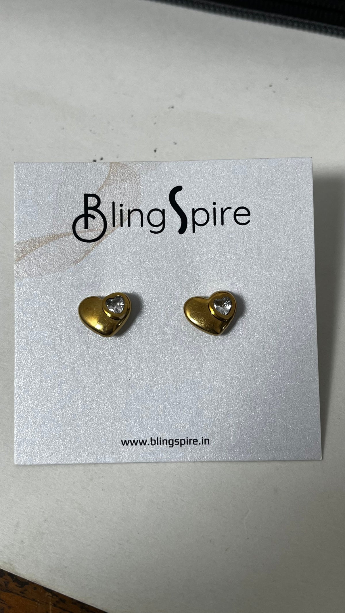 Twinkling Hearts: Gold-Tone Heart Studs with Crystals