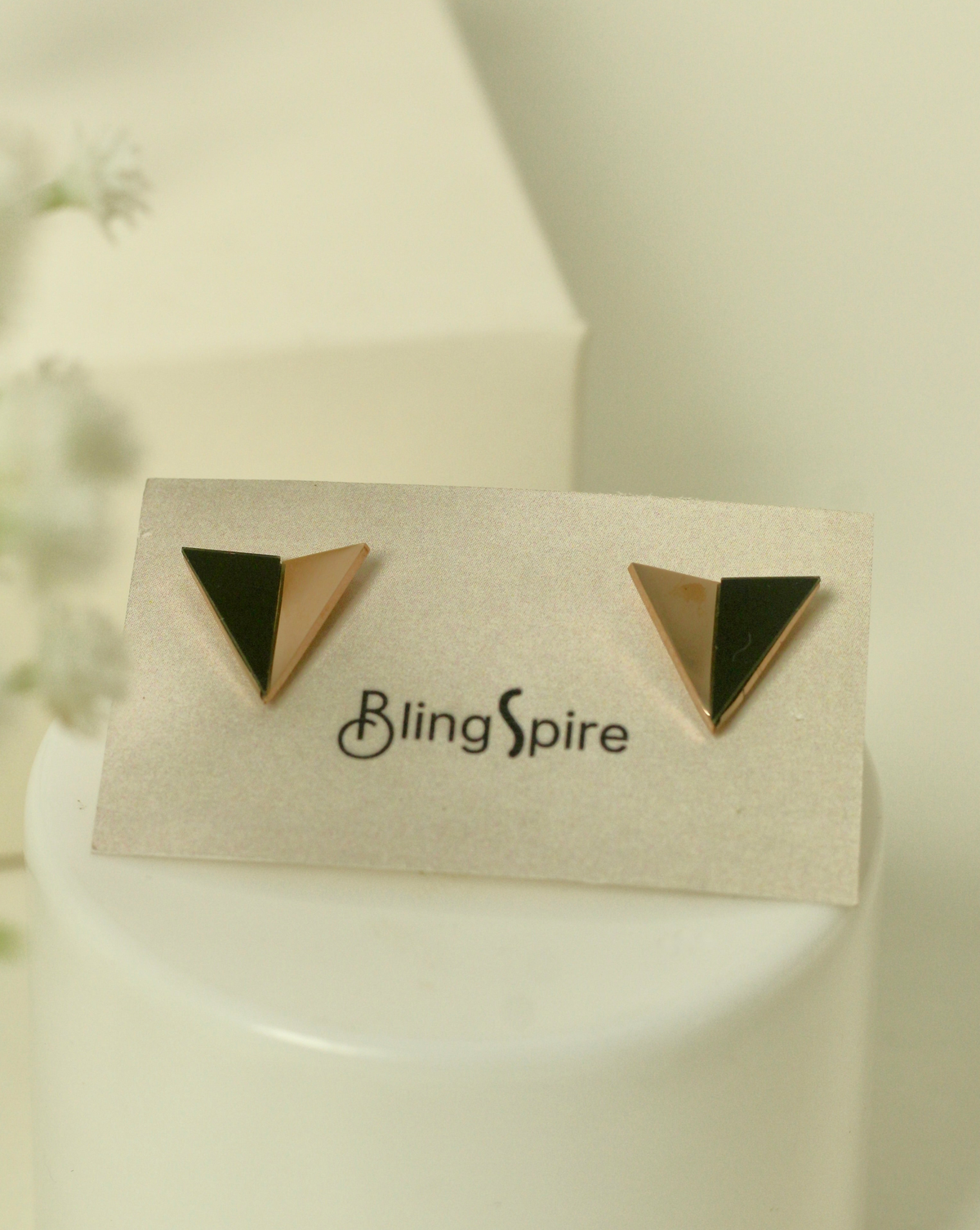 Modern Triad Rose Gold Stud Earrings (Black & Rose Gold)