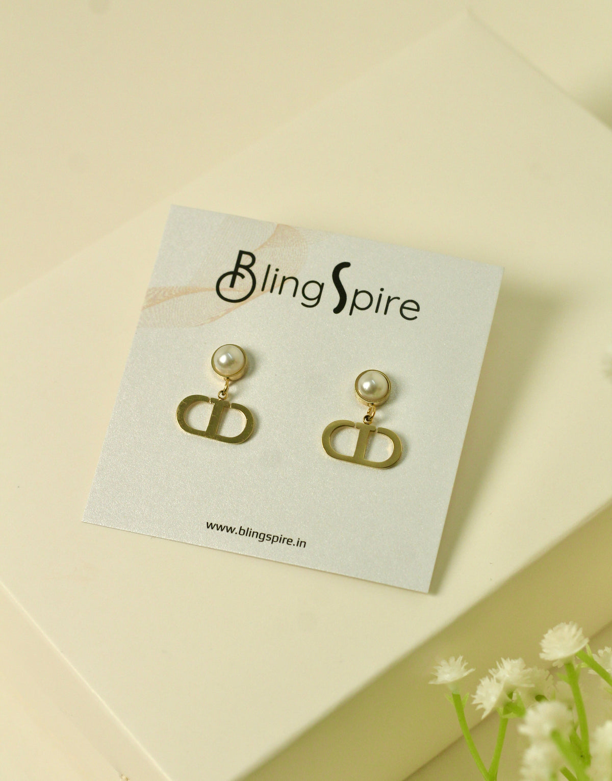 Elegant CD Pearl Drop Earrings with Gold Charm