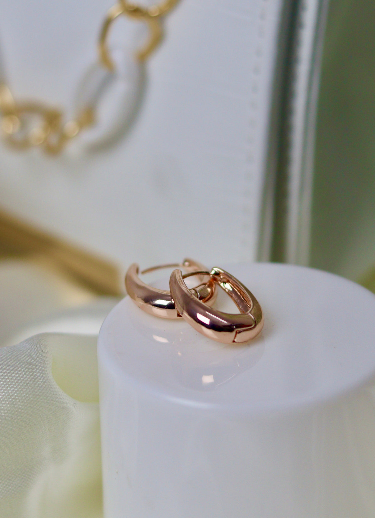 The Solstice - Modern Oval Shaped Rose Golden Hoops