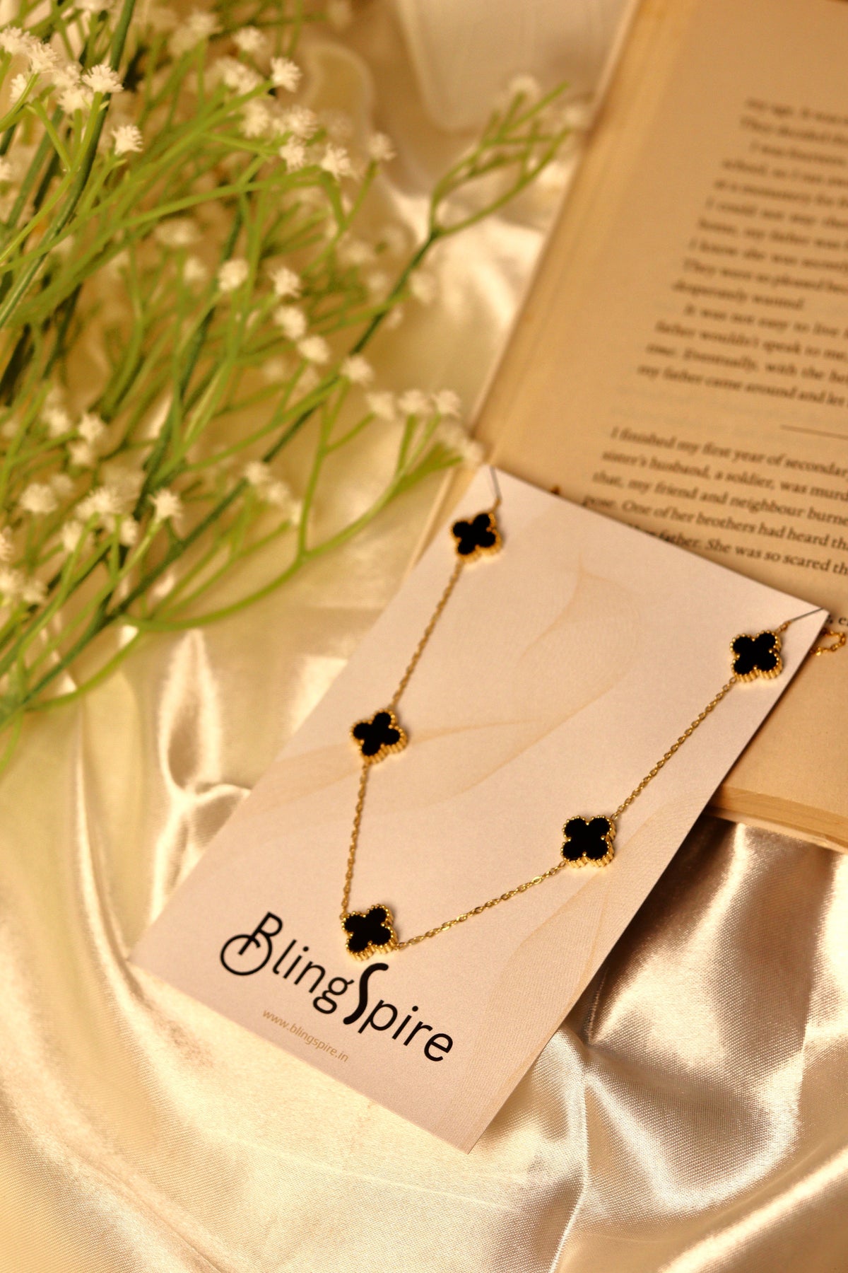 Black Enamel Golden Cloves Necklace
