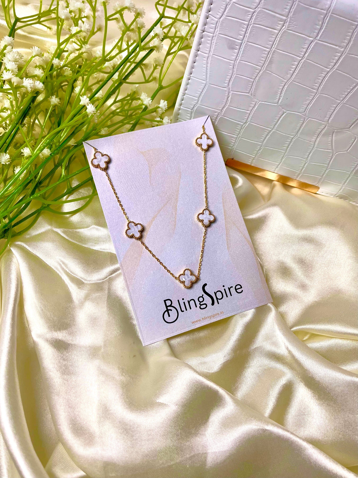White Enamel Golden Cloves Necklace